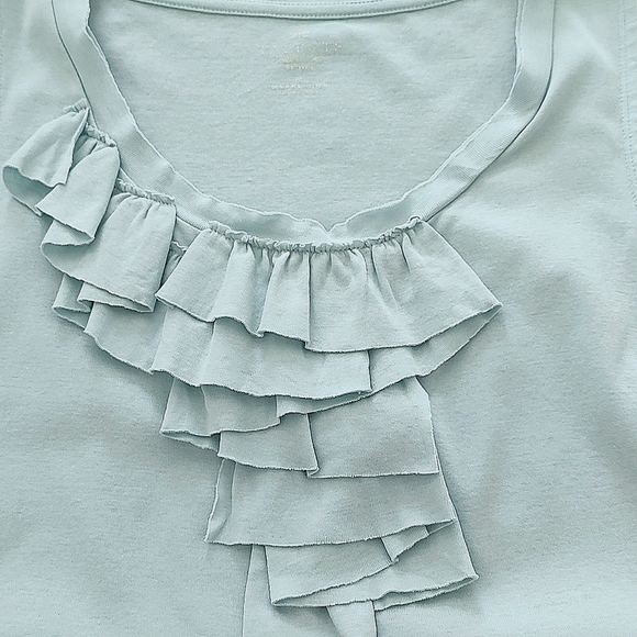 Talbots Ruffle Front Tank Top Aqua Green Blue Pima Cotton PM Petite Medium - Picture 4 of 4